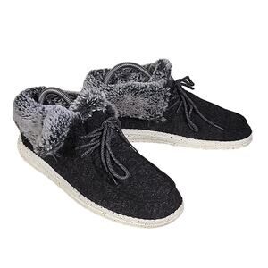 Hey Dude Britt Black Faux Fur Cuff Shoes Ankle Boots Womens Size 9